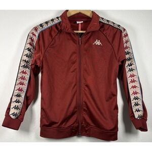 Vtg Kappa Track Jacket Y2K Blokecore‎ Burgundy 12Y Euro Soccer Logo Tape Zip Up